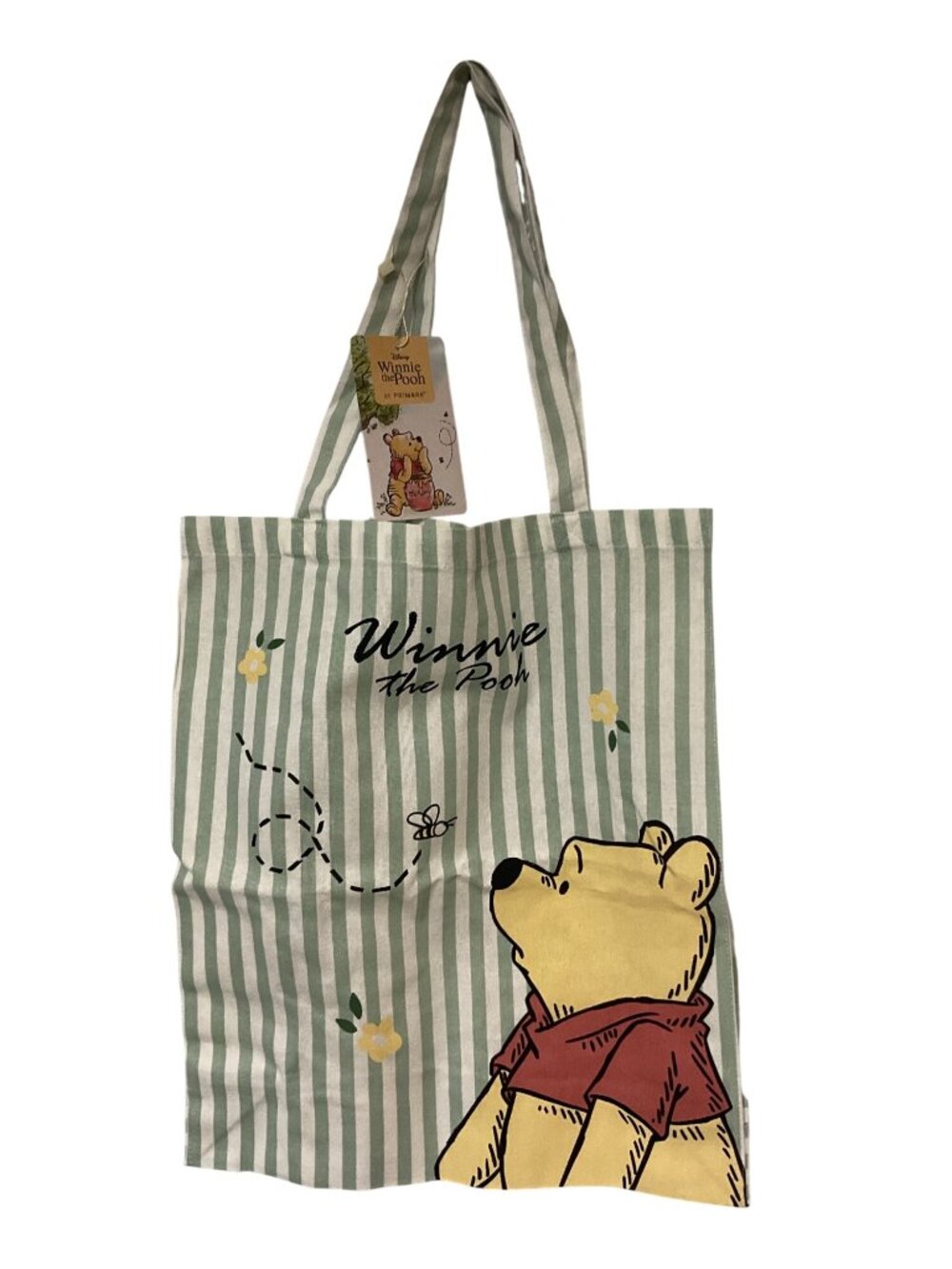 Disney x Primark Winnie the Pooh Sage Green and White Striped Cotton Canvas Tote